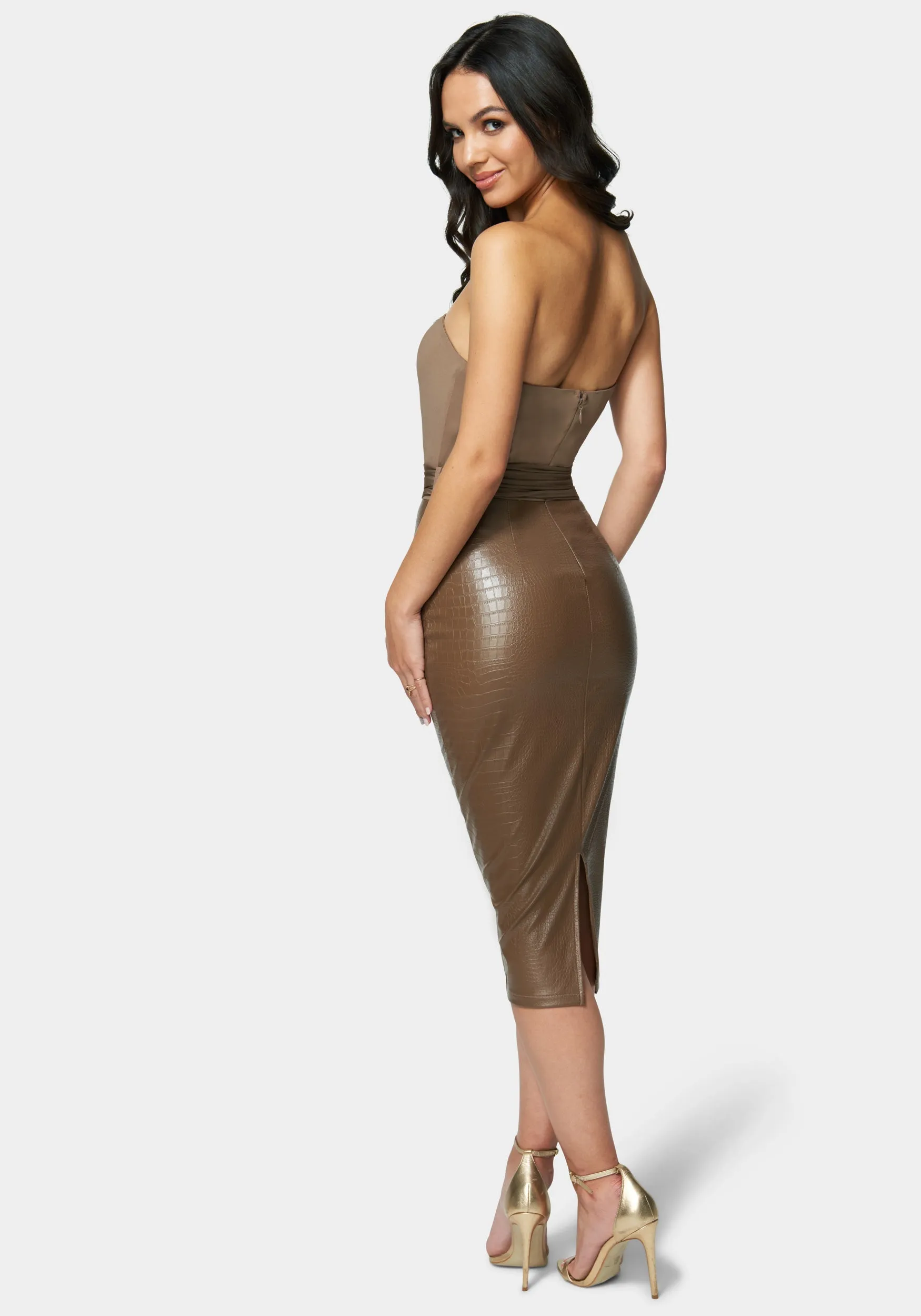 Vegan Leather Belted Strapless Midi Dress sold by Bebe product image thumbnail 3