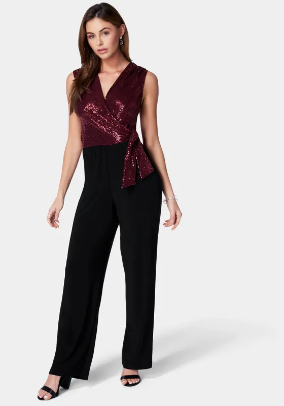 Disco Dot Wrap Tie Jumpsuit sold by Bebe