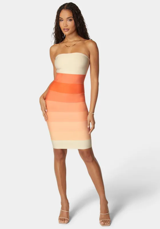 Strapless Colorblock Bandage Midi sold by Bebe