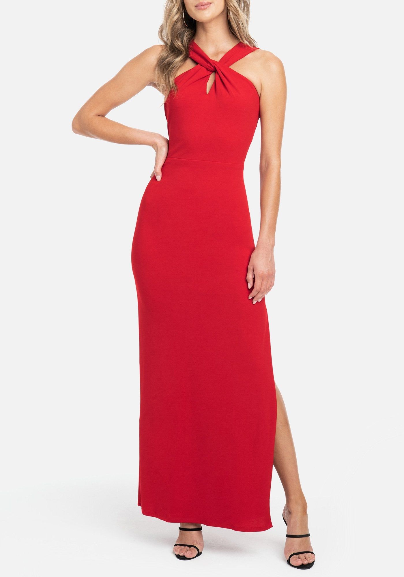 Keyhole Halter Side Slit Dress sold by Bebe