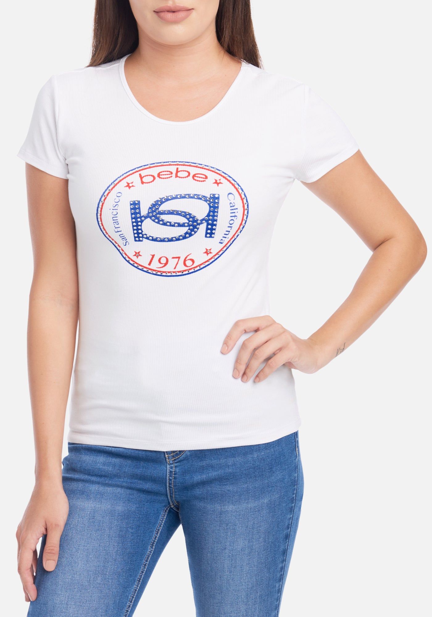 Bebe Logo Interlock Rib Tee sold by Bebe