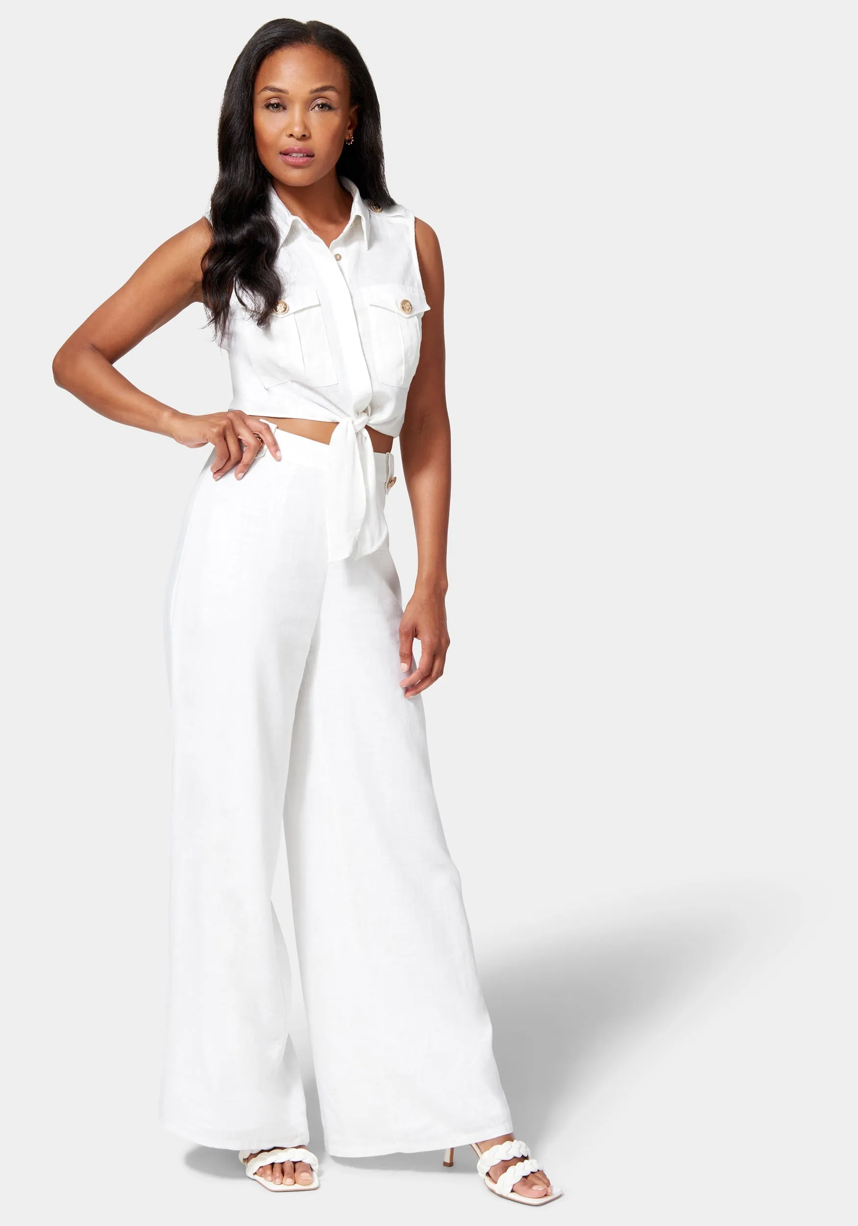 Linen Blend Front Tie Blouse sold by Bebe product image thumbnail 2