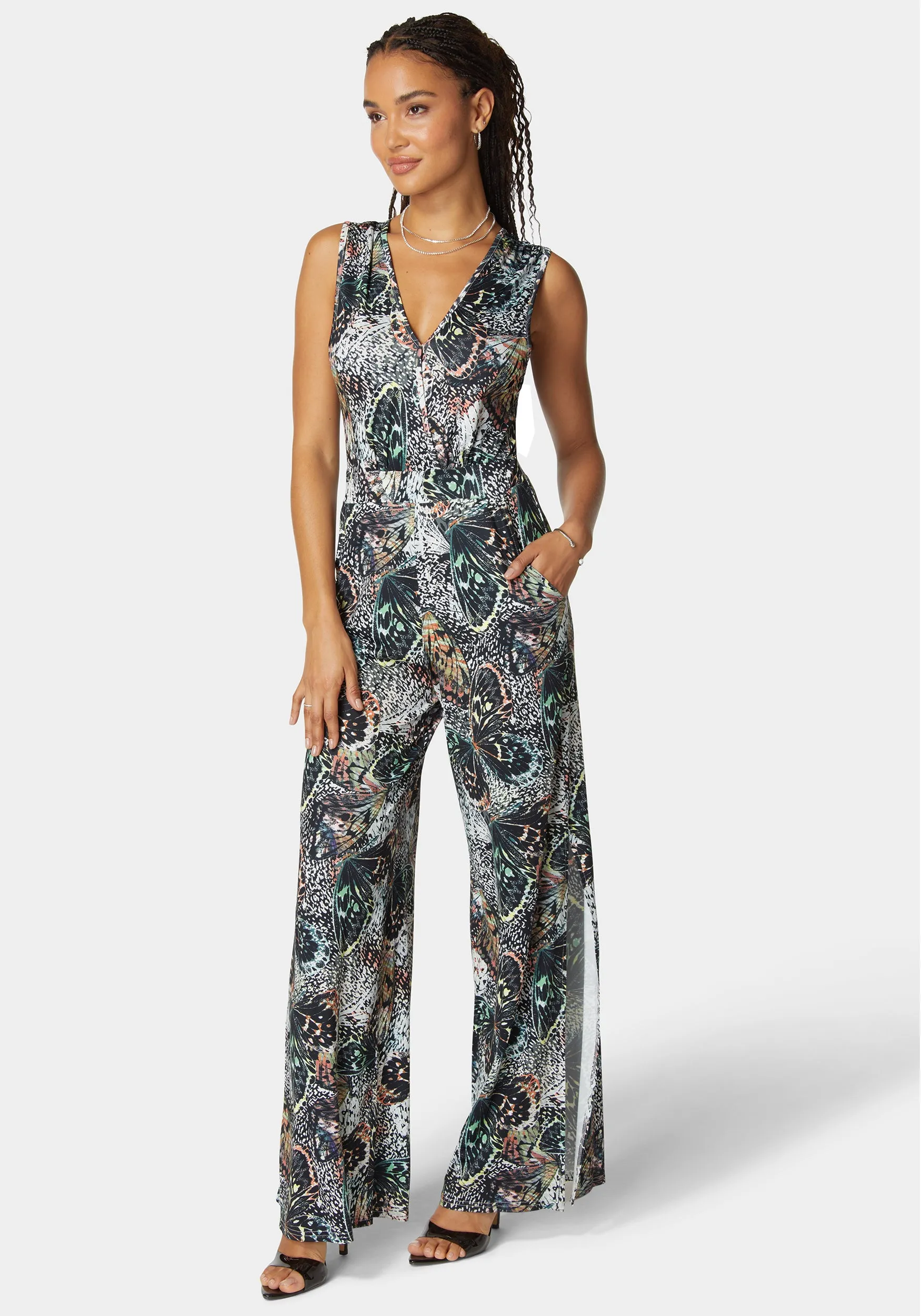 Printed Plunge Neck Jumpsuit sold by Bebe product image thumbnail 2