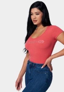 Bebe Logo Short Sleeve Round Neck Rib Top sold by Bebe