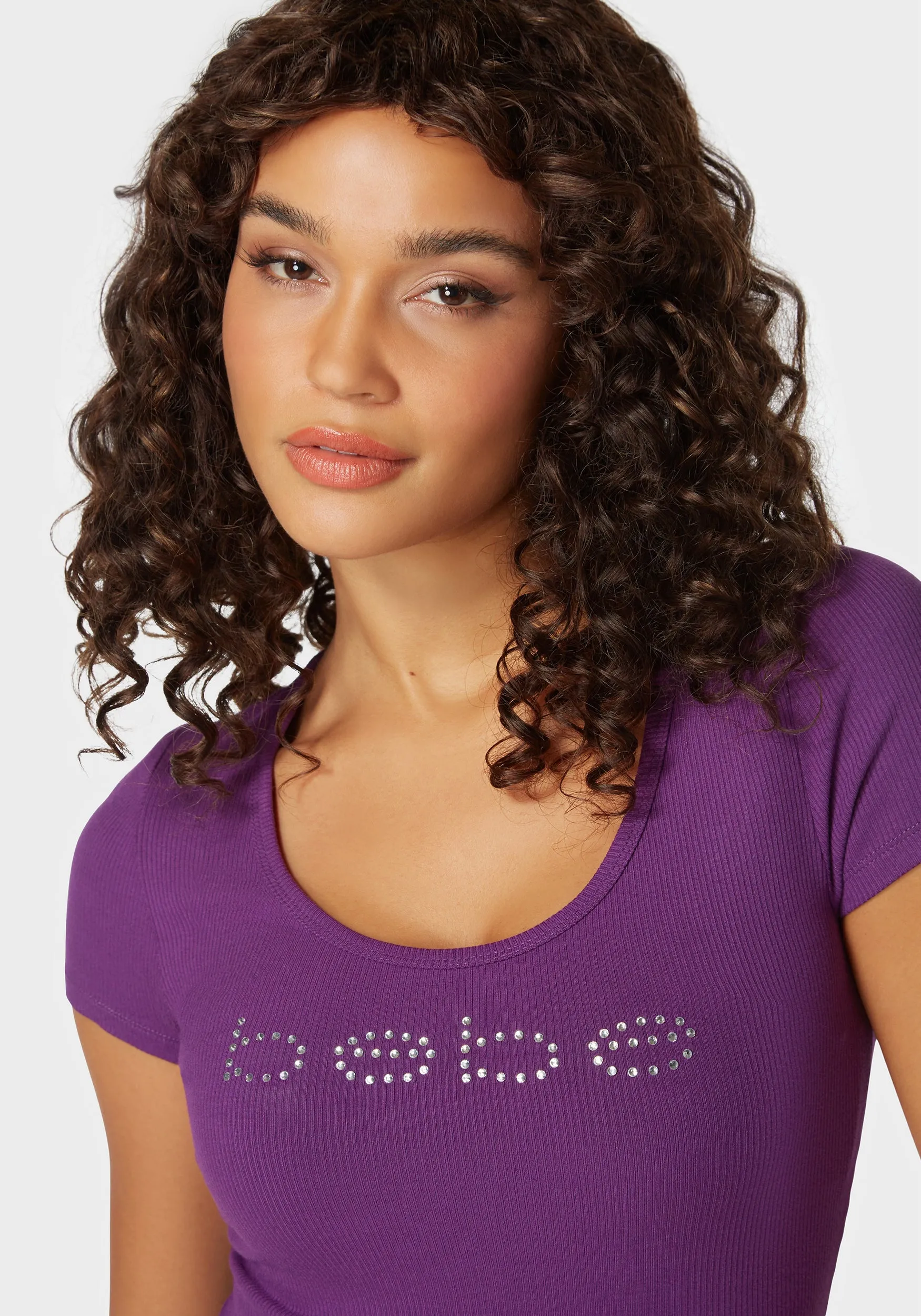 Bebe Logo Short Sleeve Scoop Neck Single Stone Rib Top sold by Bebe product image thumbnail 4