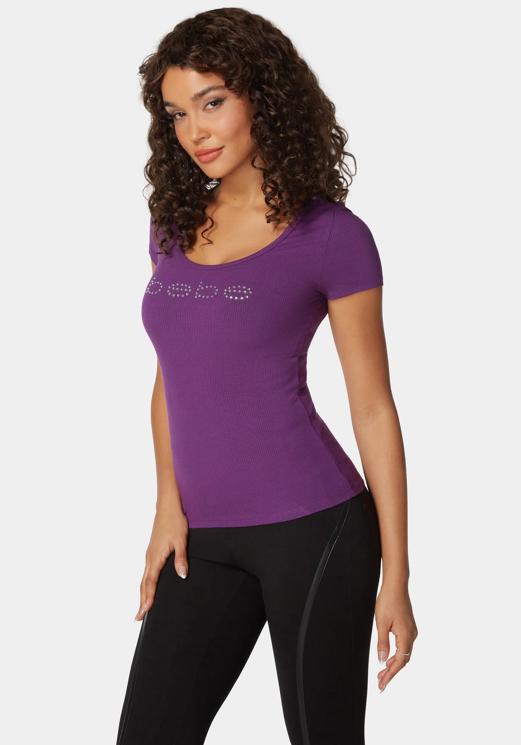 Bebe Logo Short Sleeve Scoop Neck Single Stone Rib Top sold by Bebe product image thumbnail 2