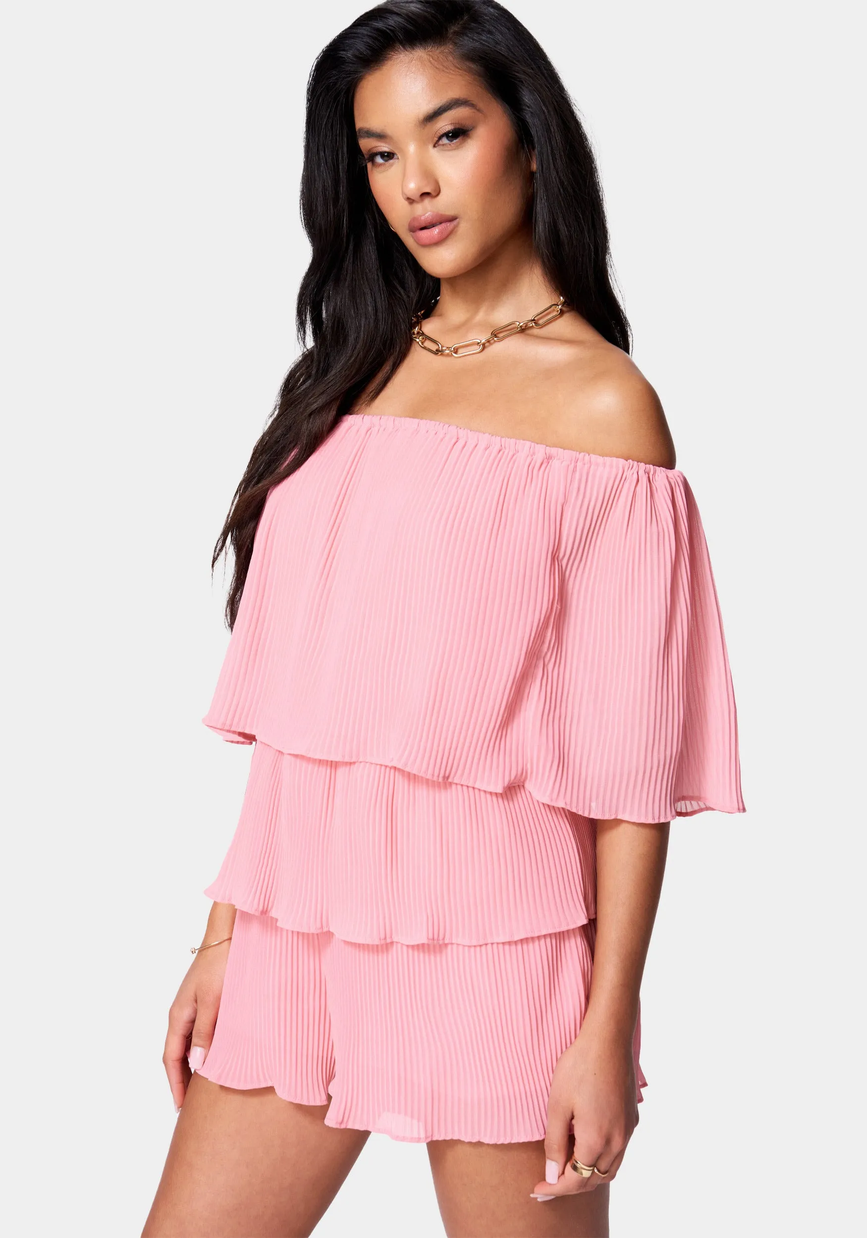 Tiered Ruffle Off Shoulder Romper sold by Bebe product image thumbnail 2