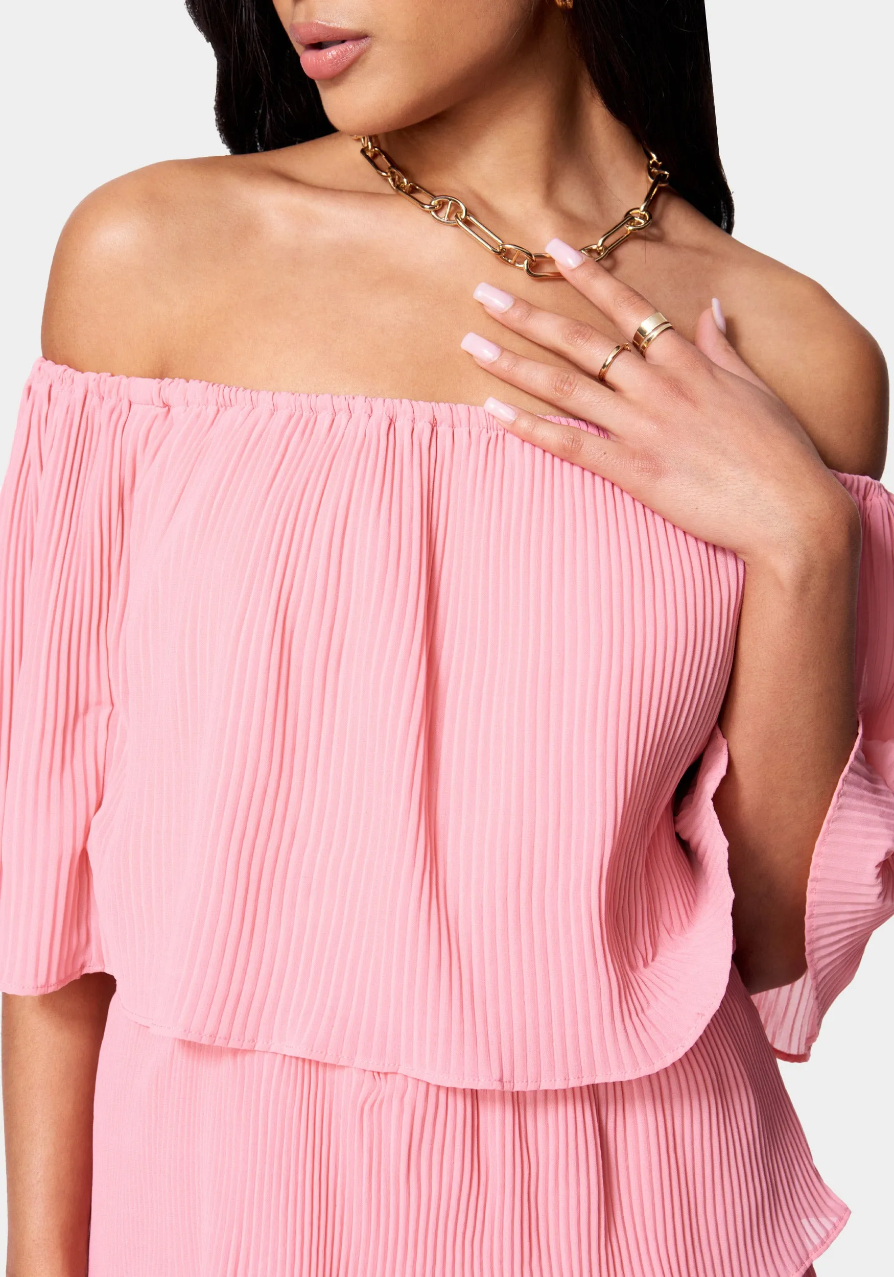 Tiered Ruffle Off Shoulder Romper sold by Bebe product image thumbnail 4