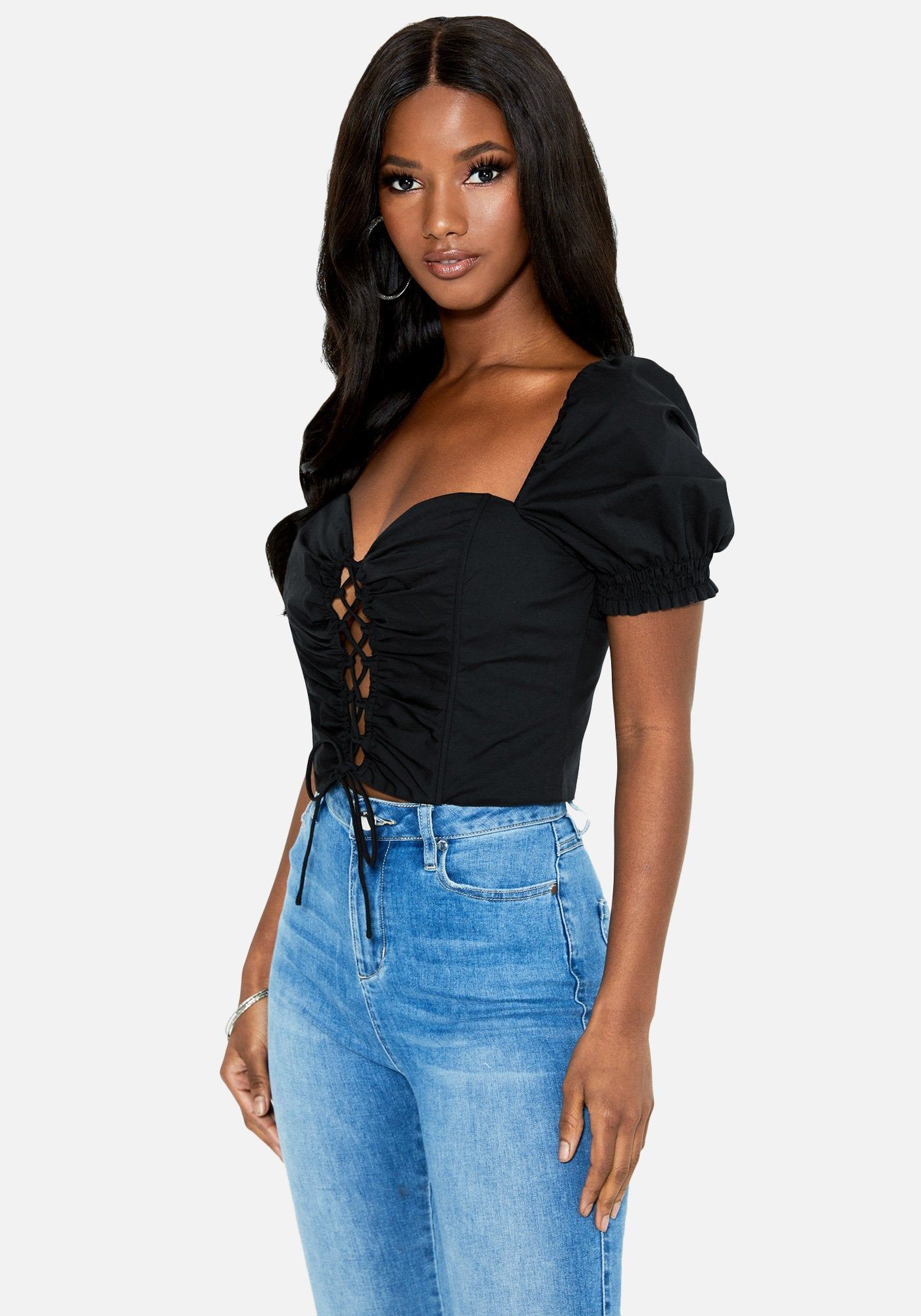 Lace Up Front Poplin Crop Top sold by Bebe product image thumbnail 2