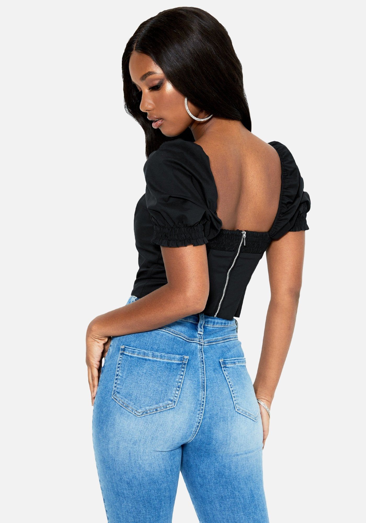 Lace Up Front Poplin Crop Top sold by Bebe product image thumbnail 3