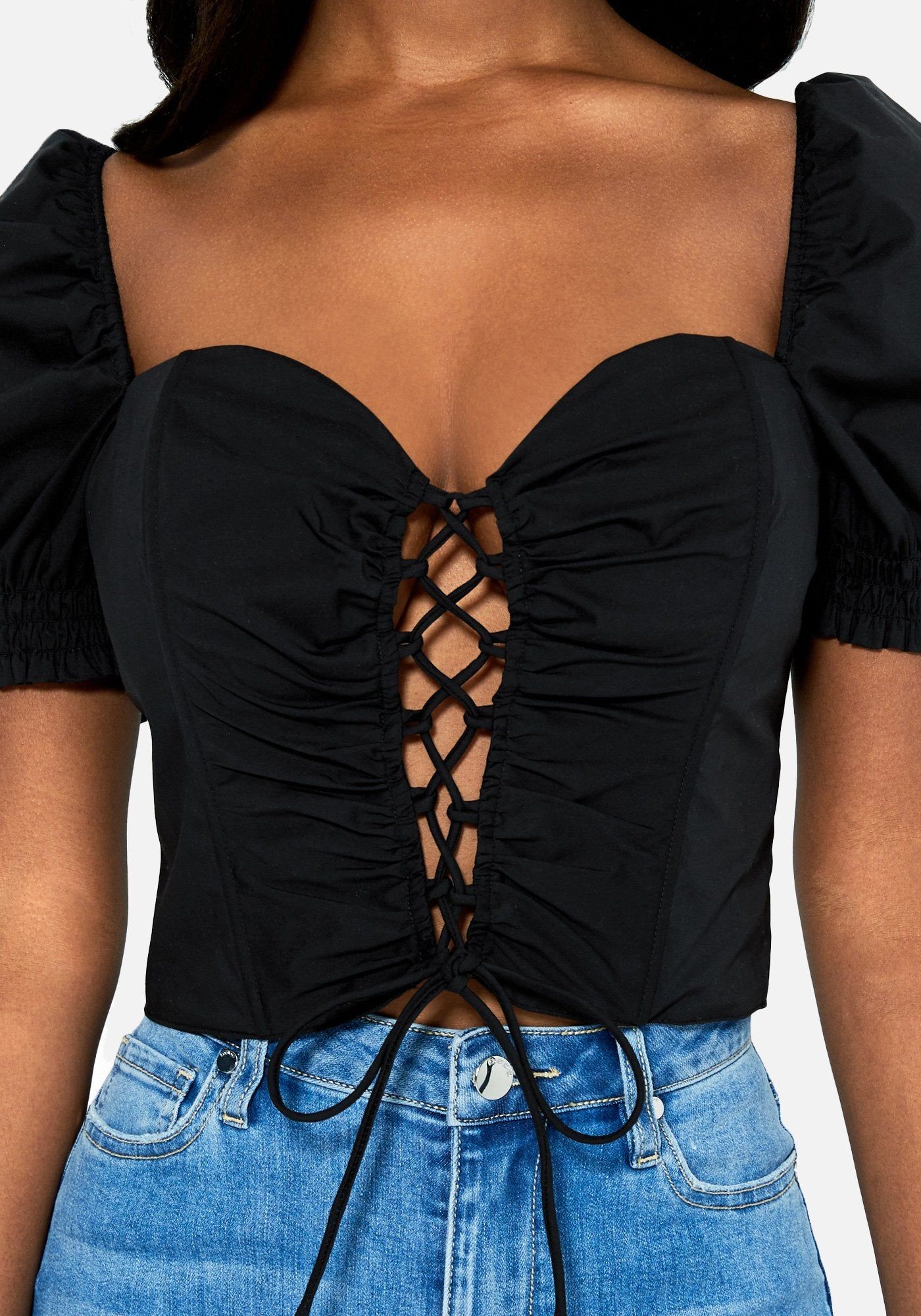 Lace Up Front Poplin Crop Top sold by Bebe product image thumbnail 4
