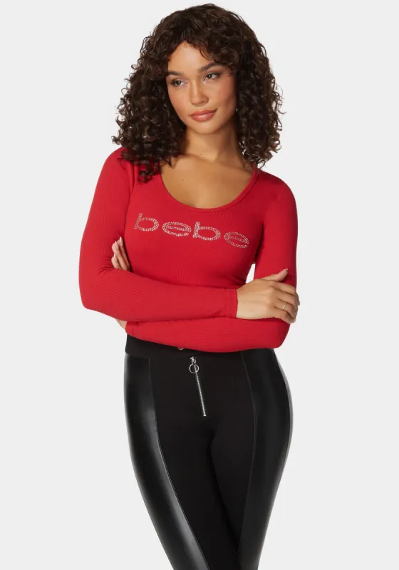 Long Sleeve Scoop Neck Bebe Logo Rib Top sold by Bebe