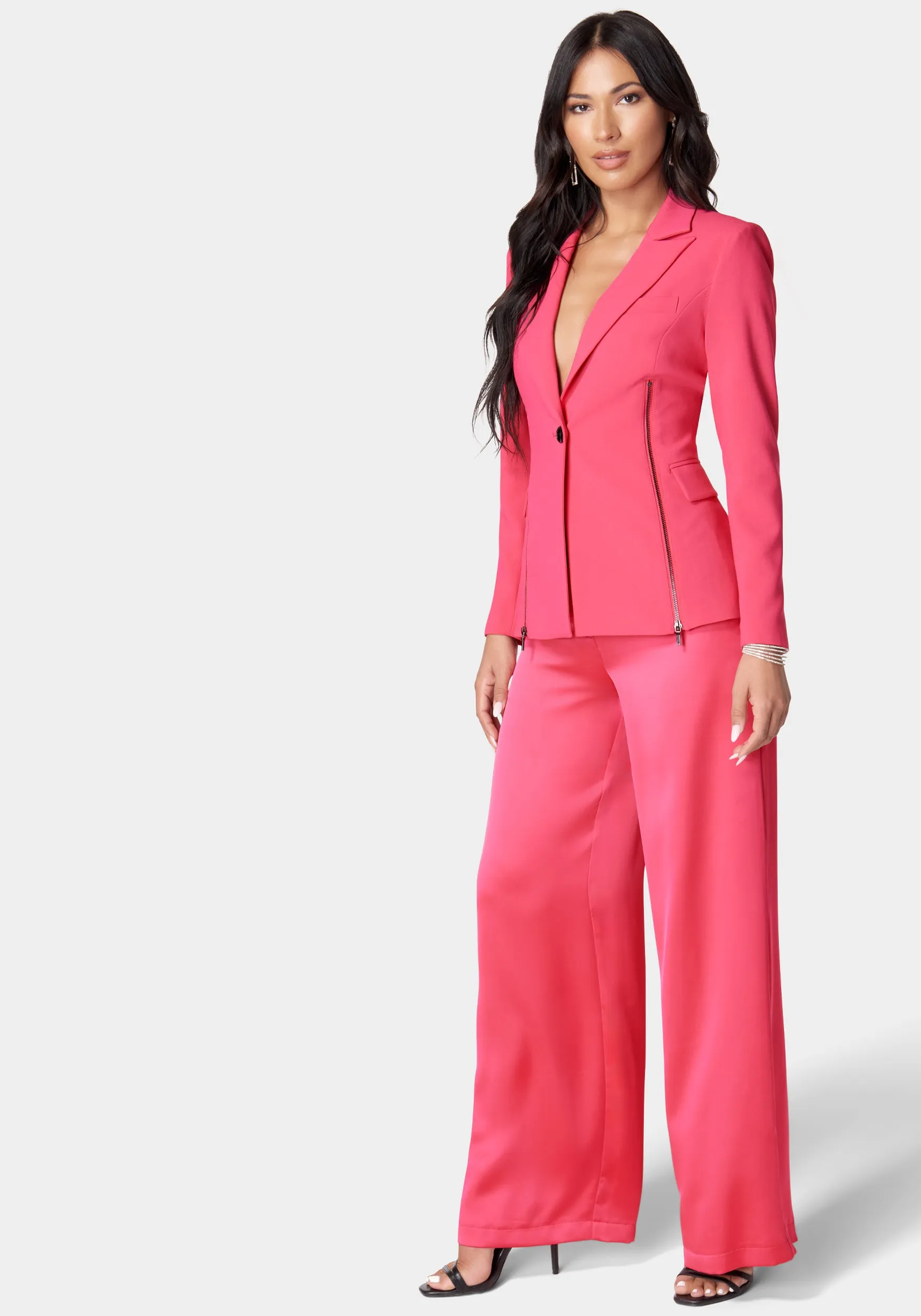 Satin Zipper Godet Tailored Jacket sold by Bebe product image thumbnail 2