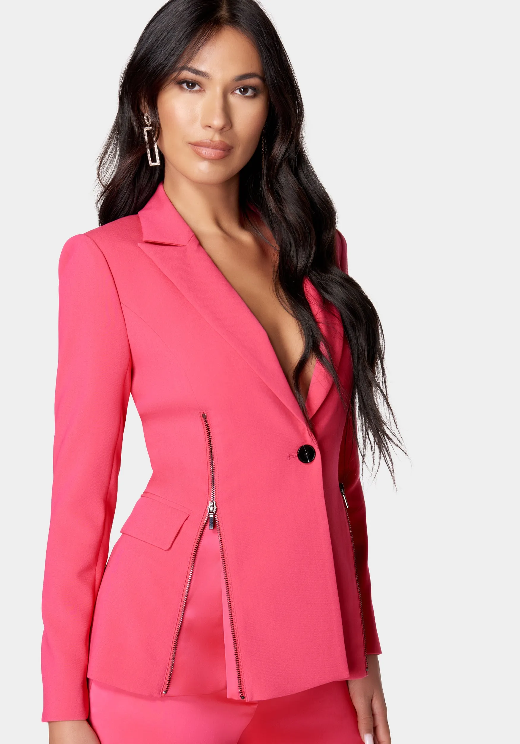 Satin Zipper Godet Tailored Jacket sold by Bebe product image thumbnail 4
