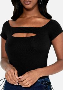 Cutout 3/4 Sleeve Knit Top sold by Bebe