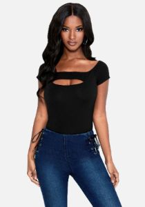 Cutout 3/4 Sleeve Knit Top sold by Bebe