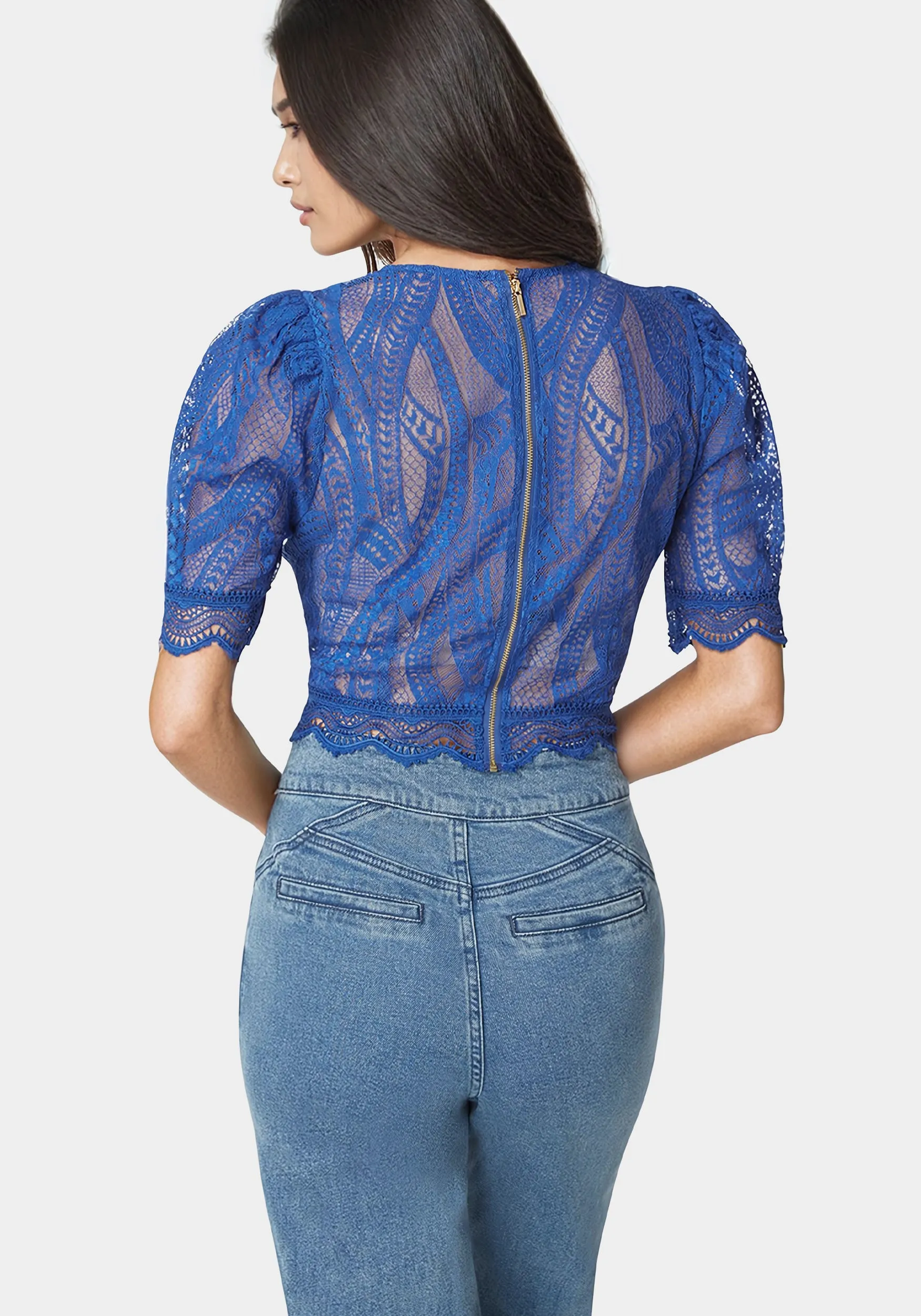 Scallop Hem Lace Trapeze Neck Top sold by Bebe product image thumbnail 3
