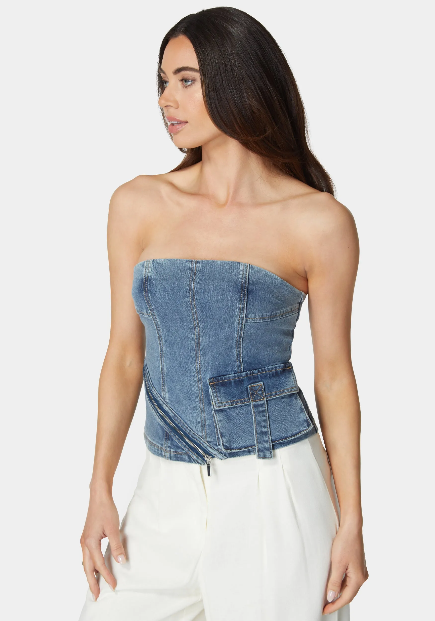 Zipper And Cargo Detail Denim Top sold by Bebe product image thumbnail 2
