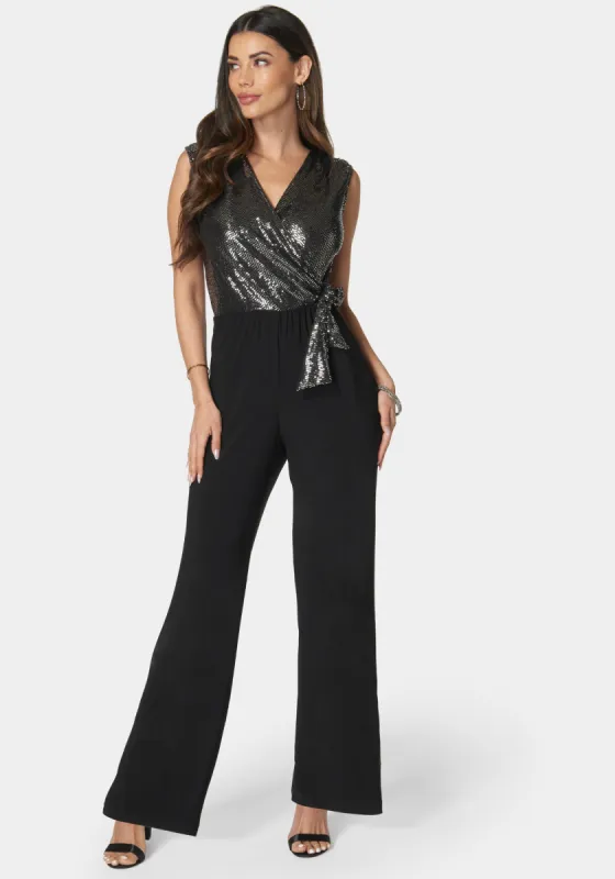 Disco Dot Wrap Tie Jumpsuit sold by Bebe