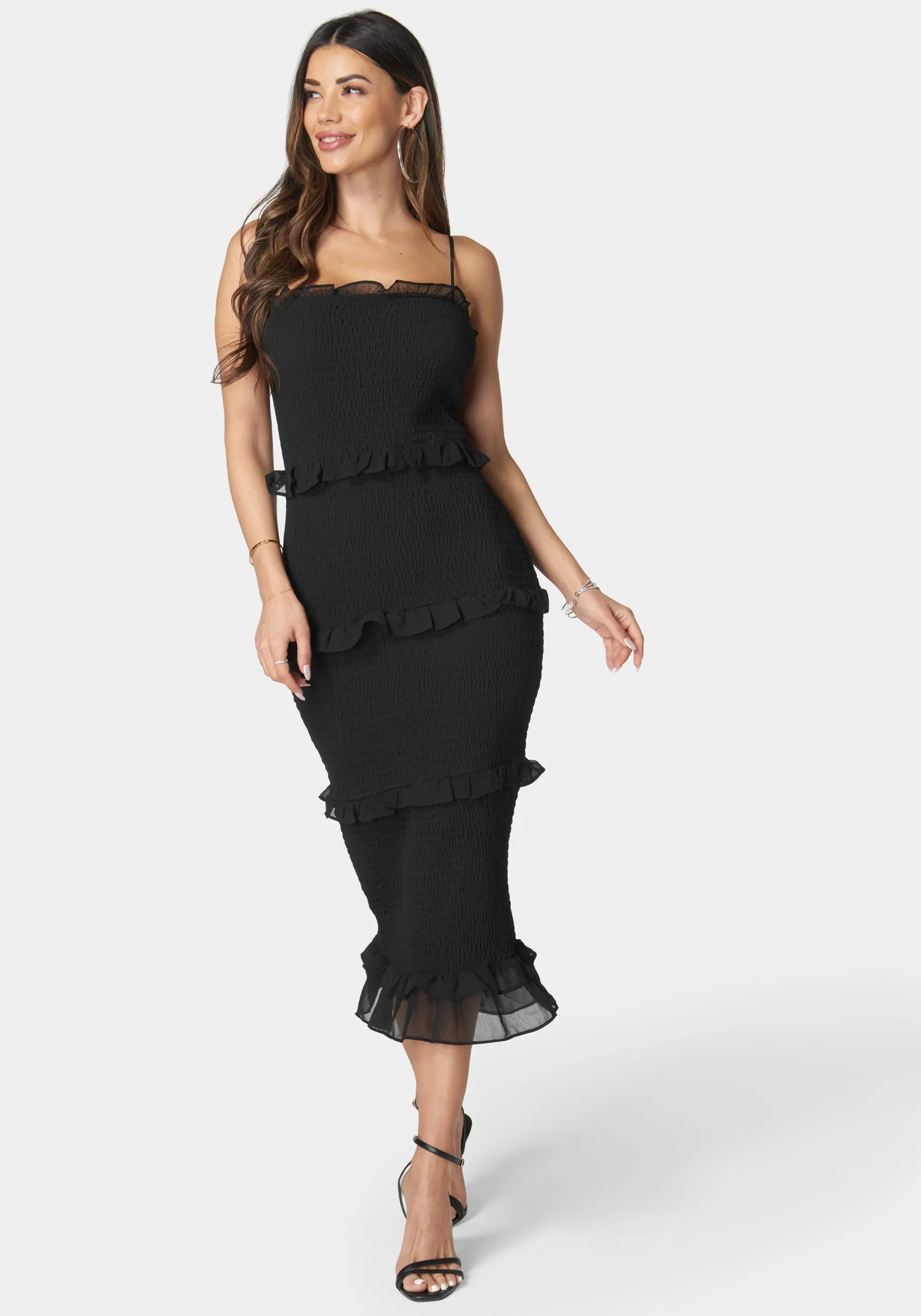 Georgette Smocked Midi Dress sold by Bebe