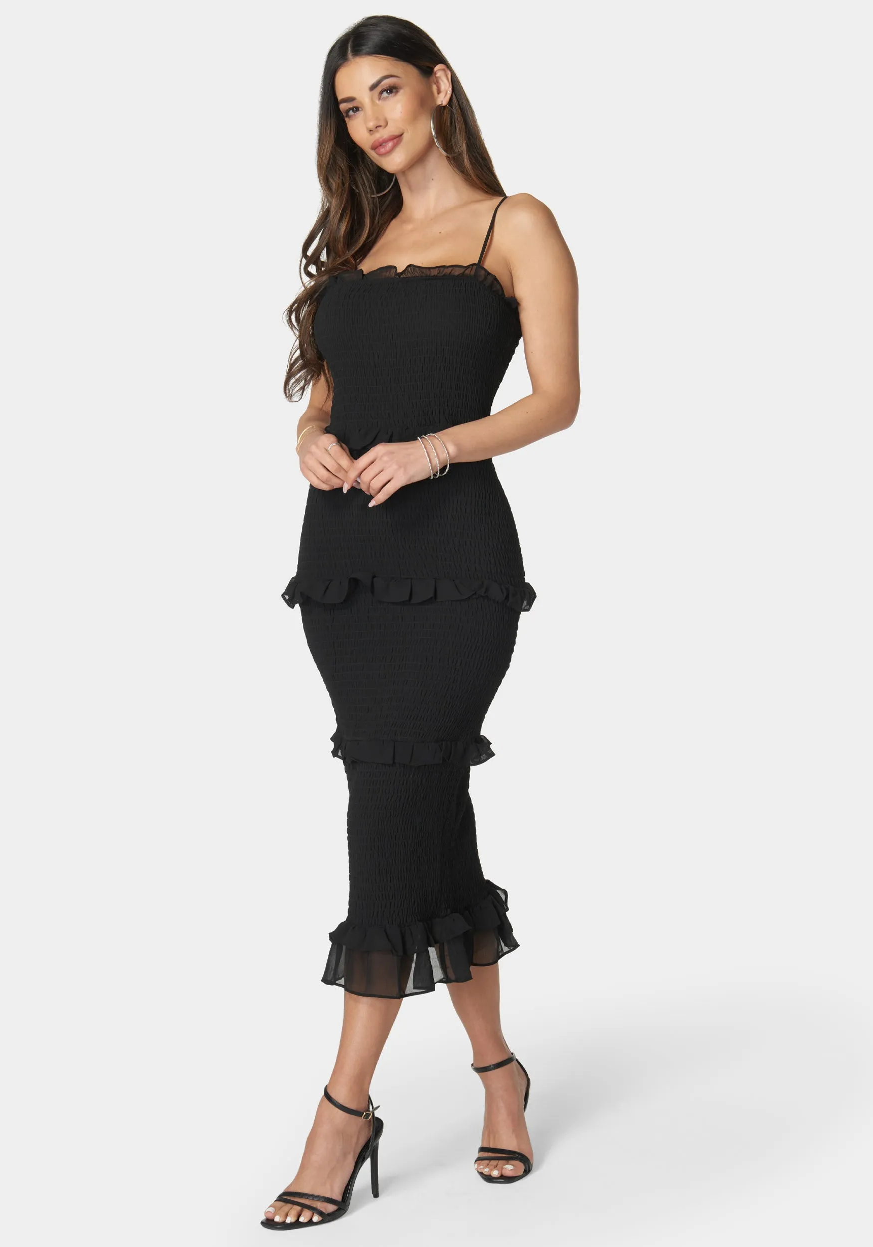 Georgette Smocked Midi Dress sold by Bebe product image thumbnail 2