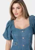 Sweetheart Balloon Puff Sleeve Denim Dress sold by Bebe