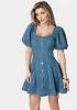 Sweetheart Balloon Puff Sleeve Denim Dress sold by Bebe