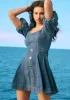 Sweetheart Balloon Puff Sleeve Denim Dress sold by Bebe