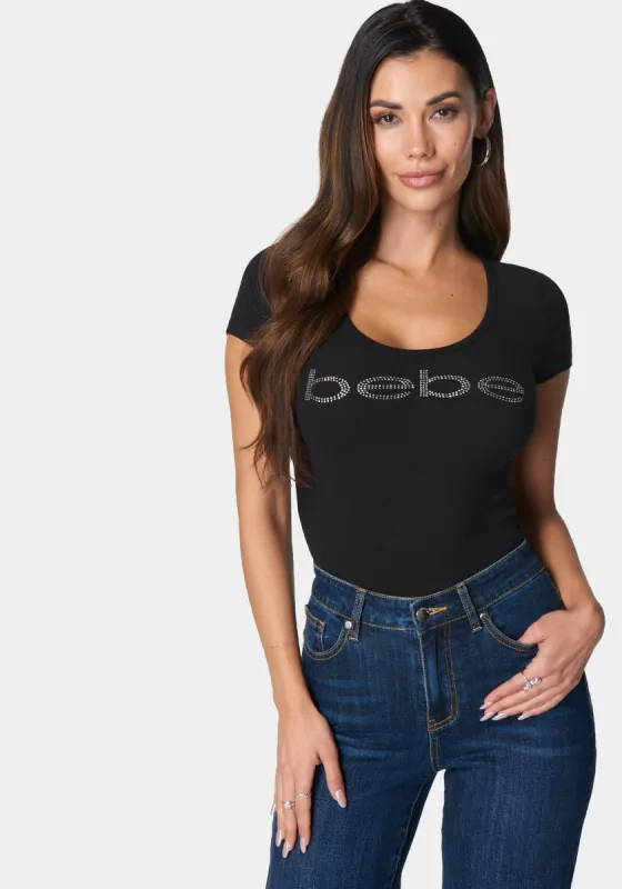 Bebe Logo Short Sleeve Round Neck Rib Top sold by Bebe