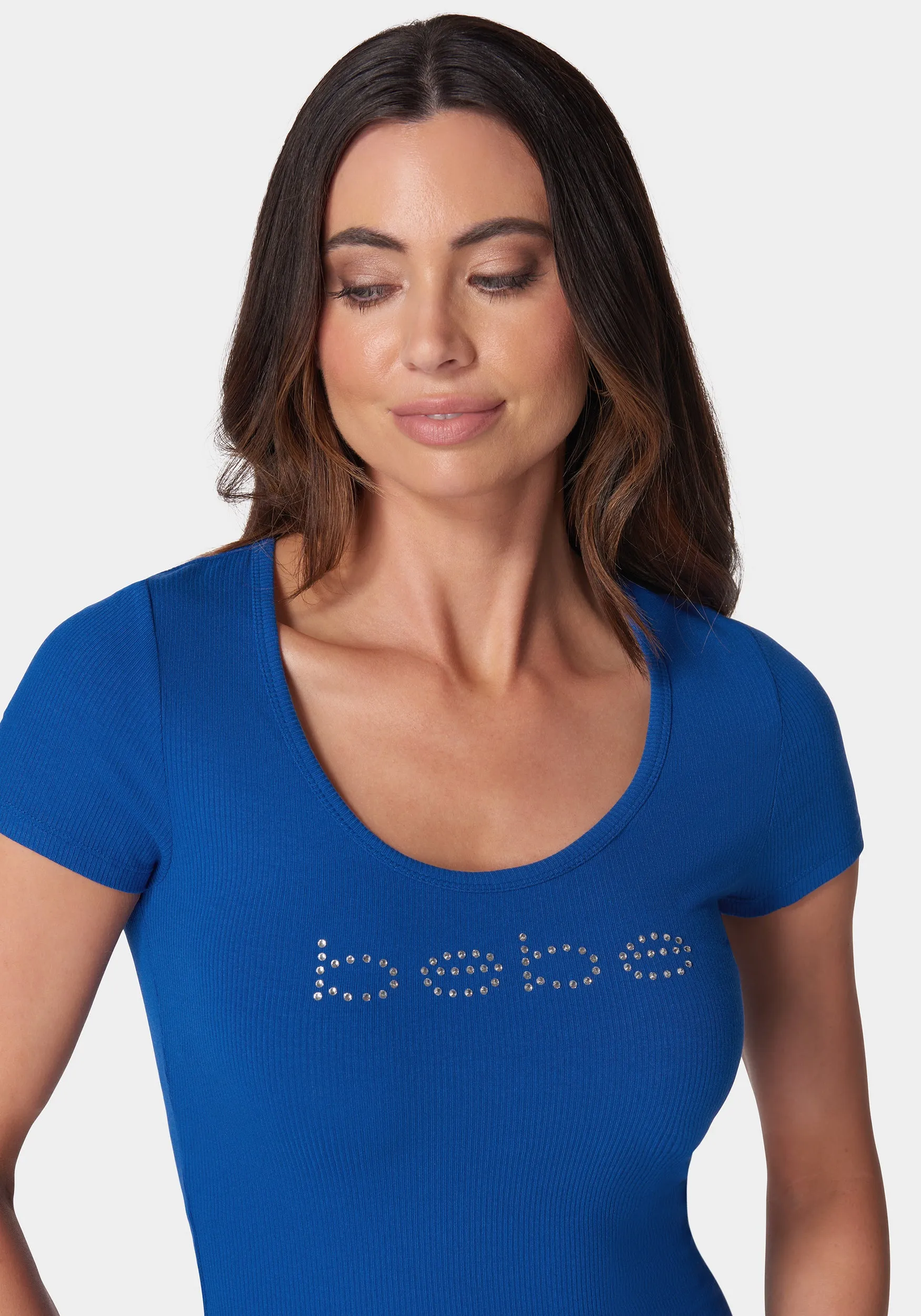 Bebe Logo Short Sleeve Scoop Neck Single Stone Rib Top sold by Bebe product image thumbnail 4