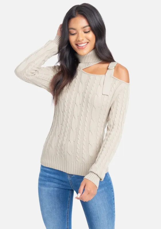 Mock Neck Cut Out Sweater Top sold by Bebe