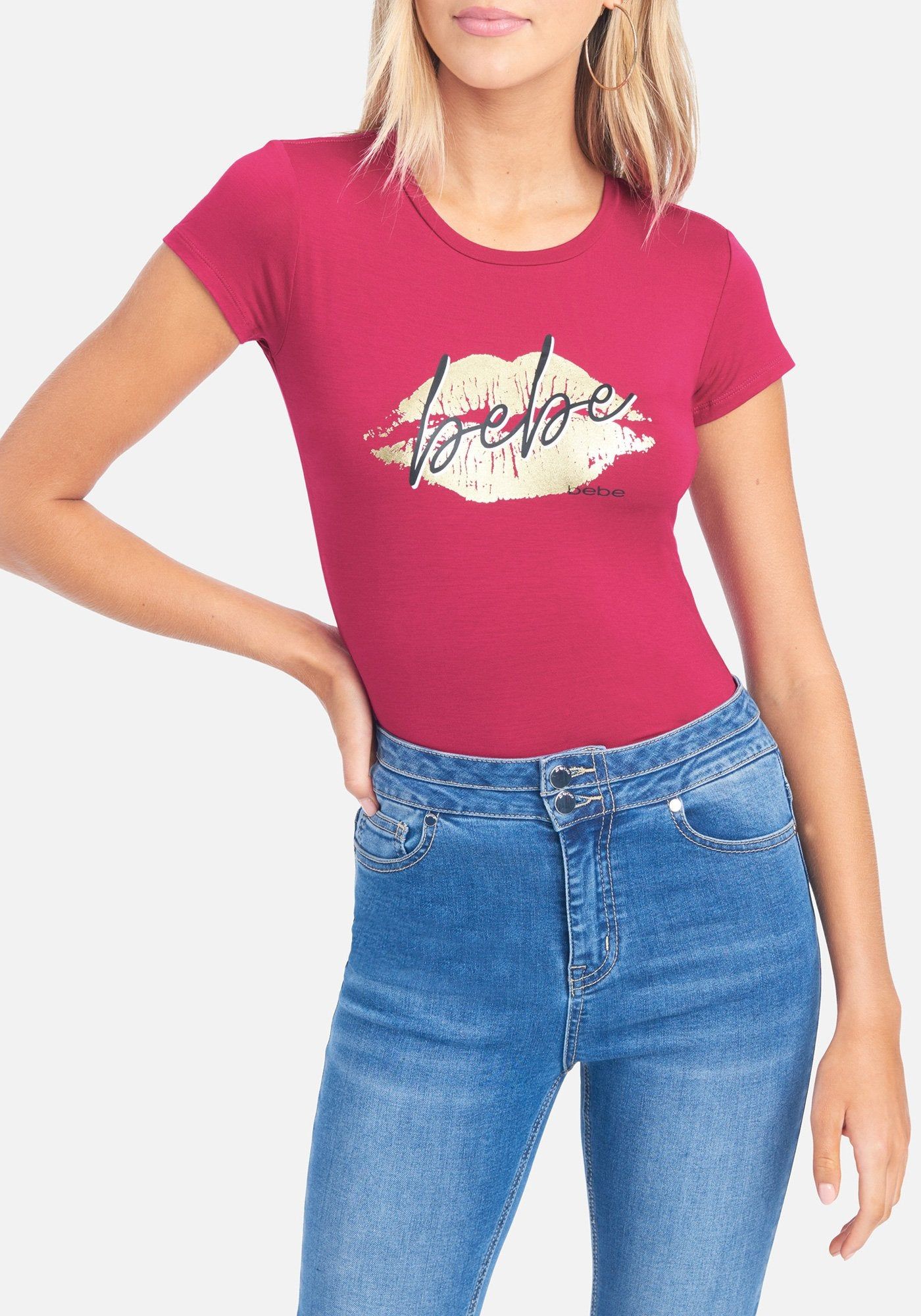 Bebe Logo Cursive Lip Tee sold by Bebe