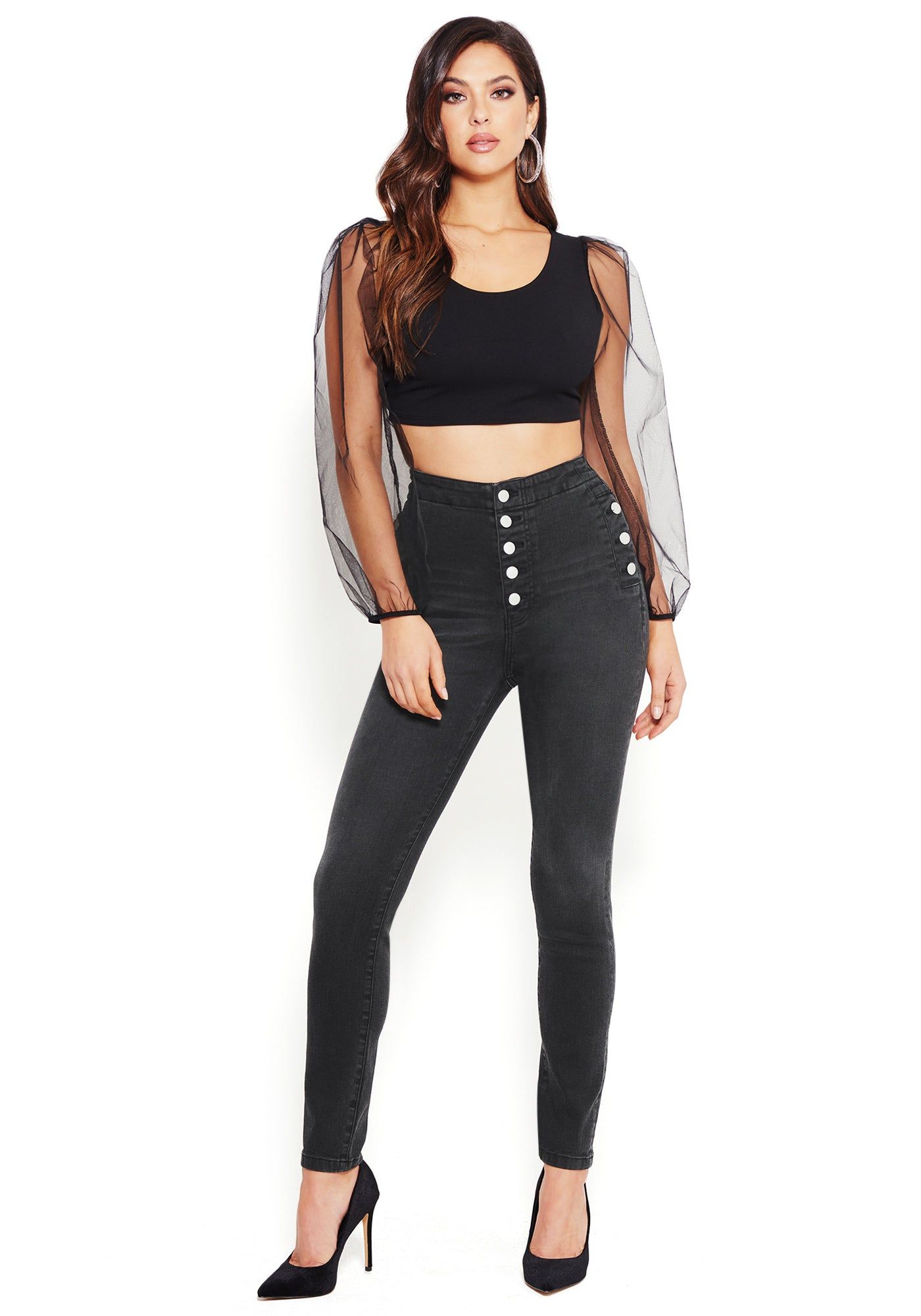 Button Trim High Waist Jeans sold by Bebe product image thumbnail 2