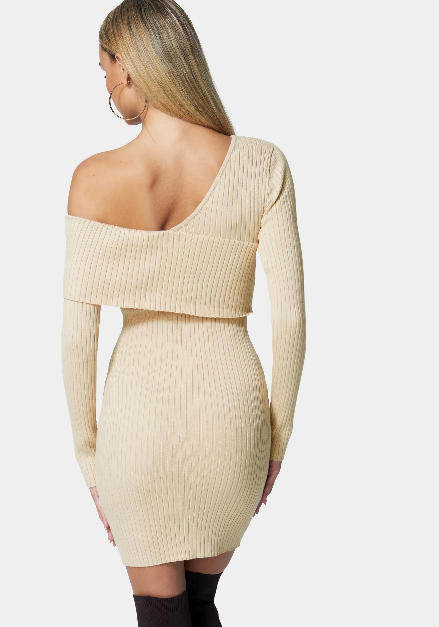 Asymmetrical Off Shoulder Sweater Dress sold by Bebe product image thumbnail 3