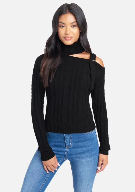 Mock Neck Cut Out Sweater Top sold by Bebe