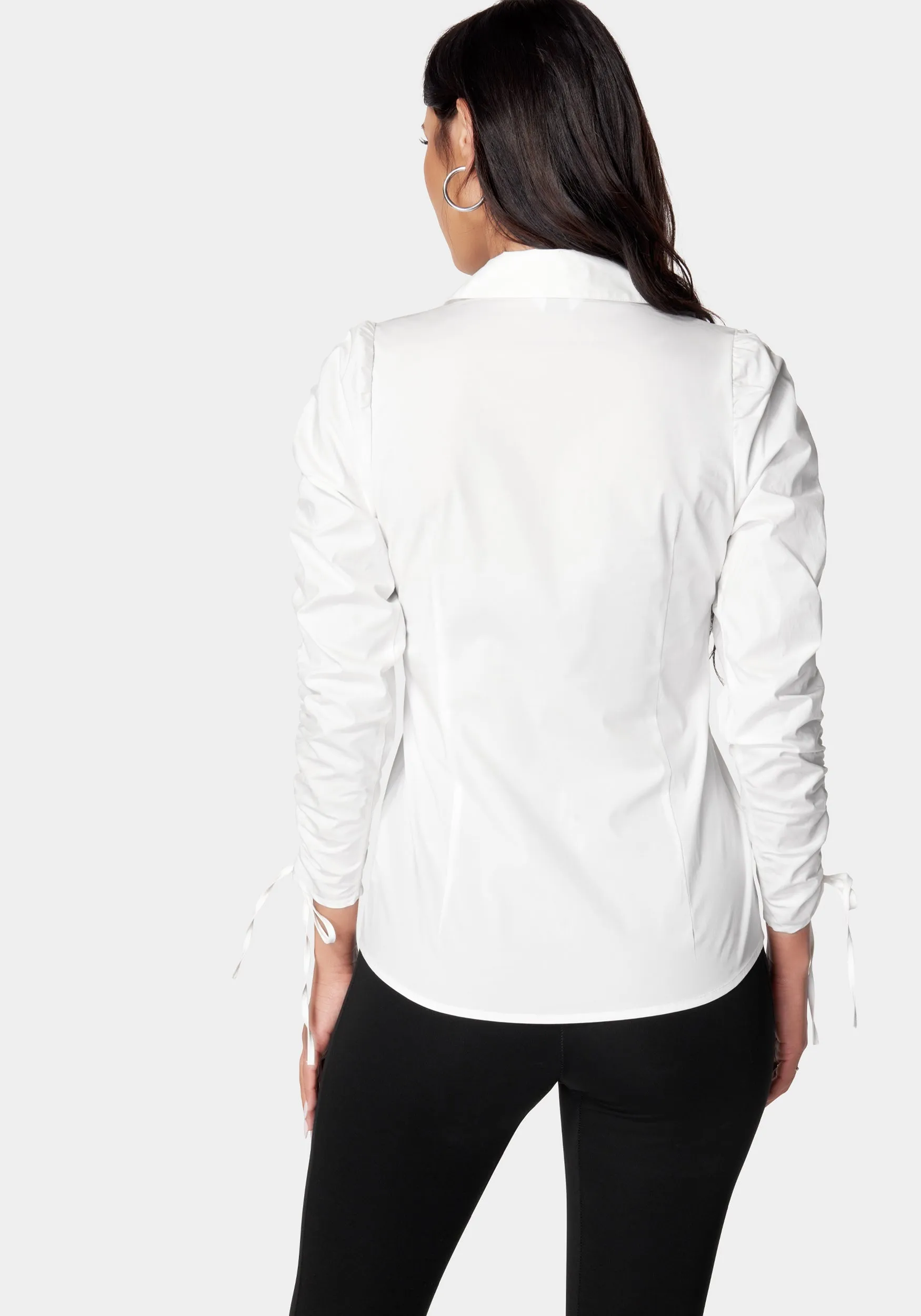 Ruched Sleeve Poplin Shirt sold by Bebe product image thumbnail 3