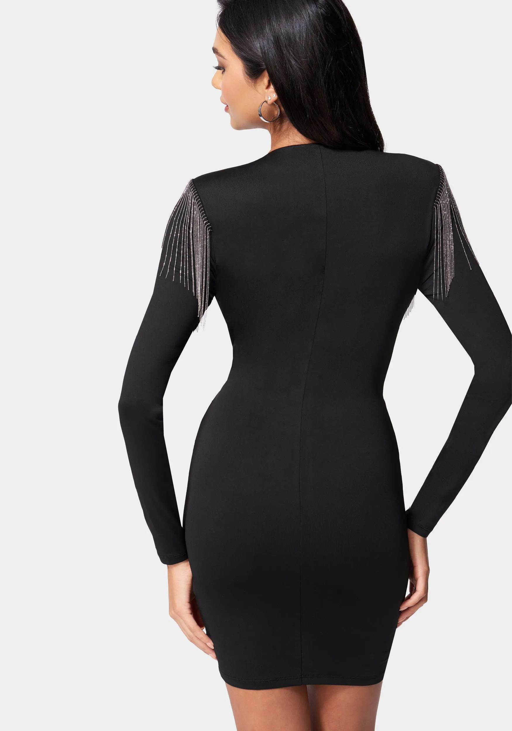 Fringe Trim V-Neck Mini Dress sold by Bebe product image thumbnail 3