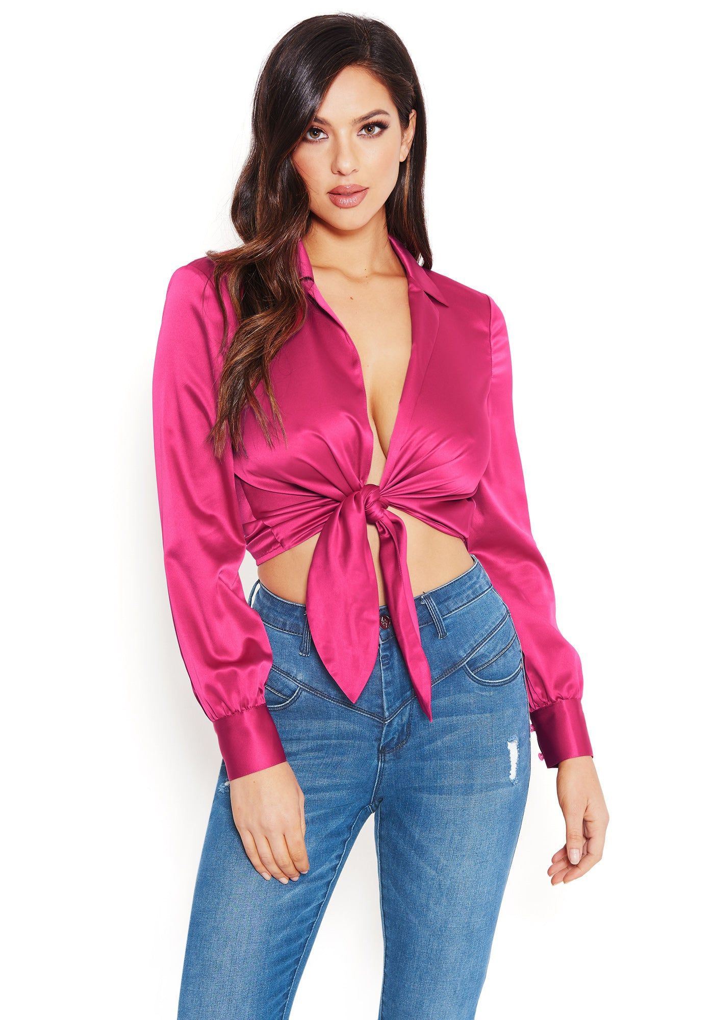 Charmeuse Tie Crop Top sold by Bebe