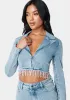Rhinestone Hem Tailored Denim Jacket sold by Bebe
