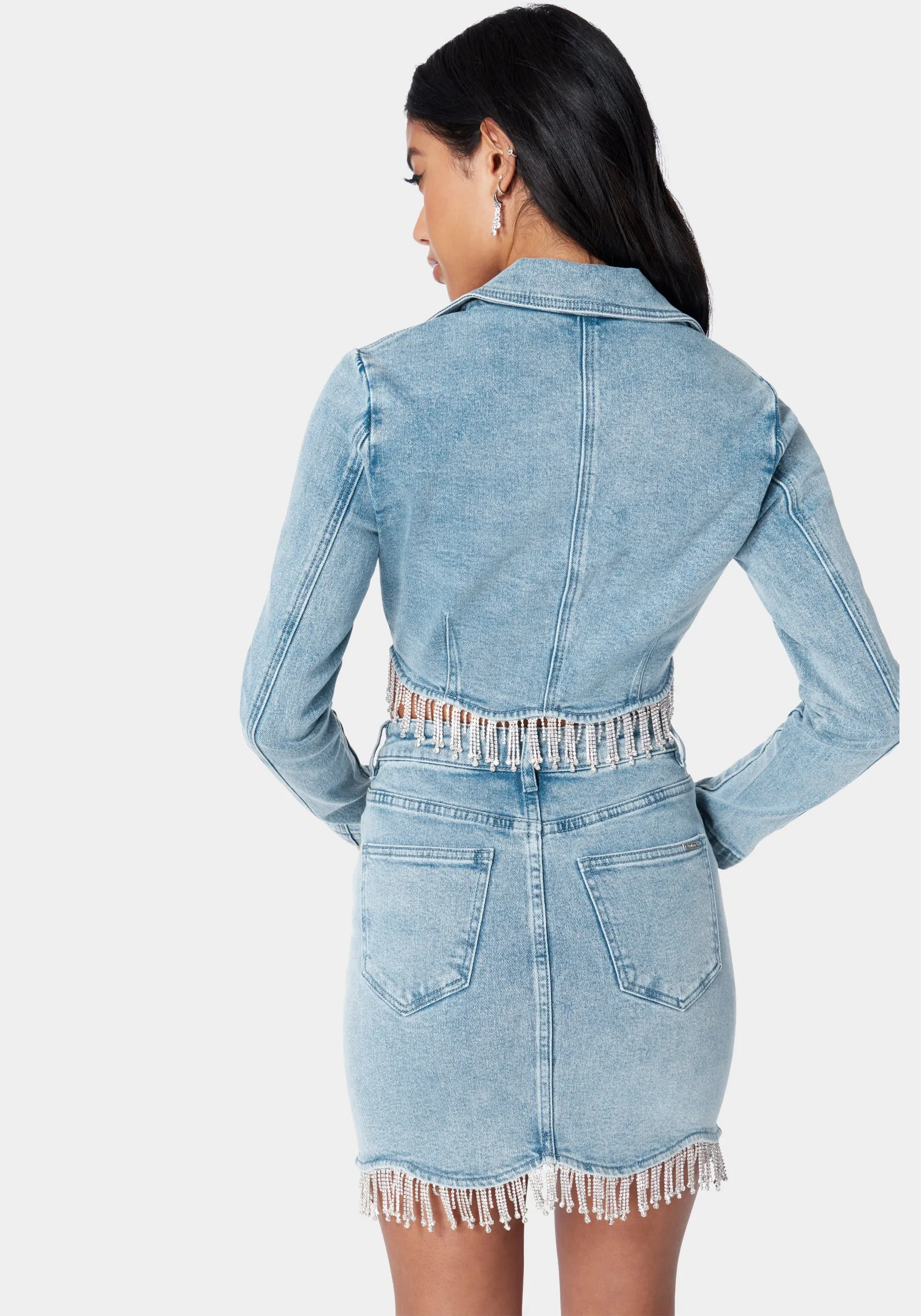 Rhinestone Hem Tailored Denim Jacket sold by Bebe product image thumbnail 3