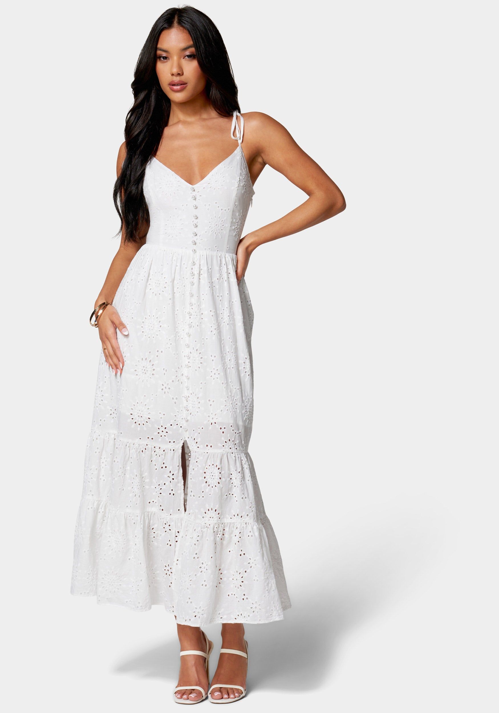 Tie Shoulder Eyelet Dress sold by Bebe