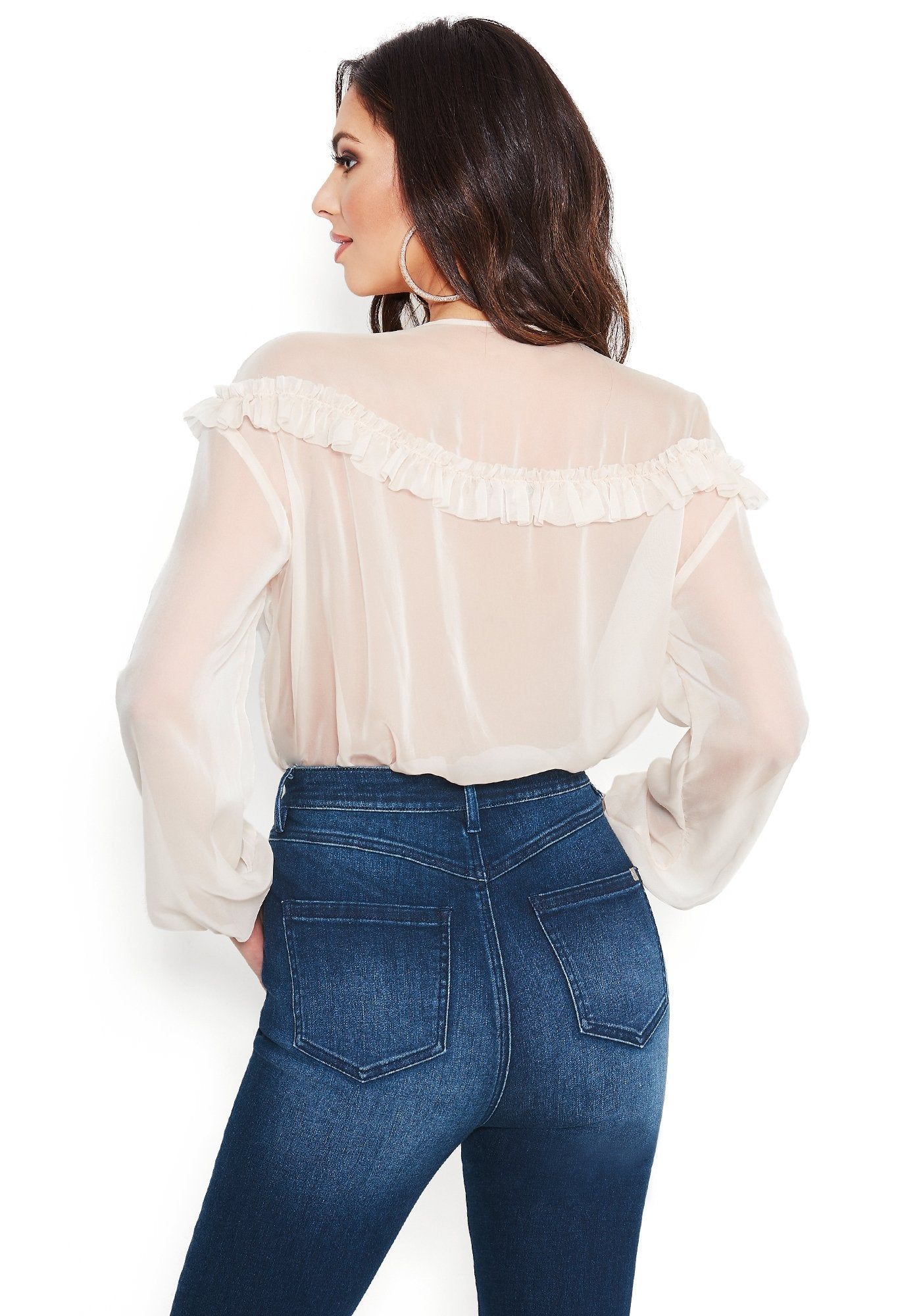 Ruffle Mesh Plunge Bodysuit sold by Bebe product image thumbnail 2