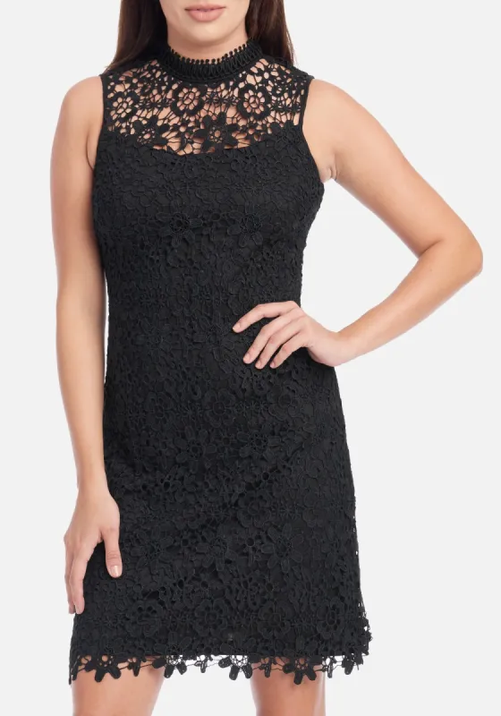 Mock Neck Lace Shift Dress sold by Bebe
