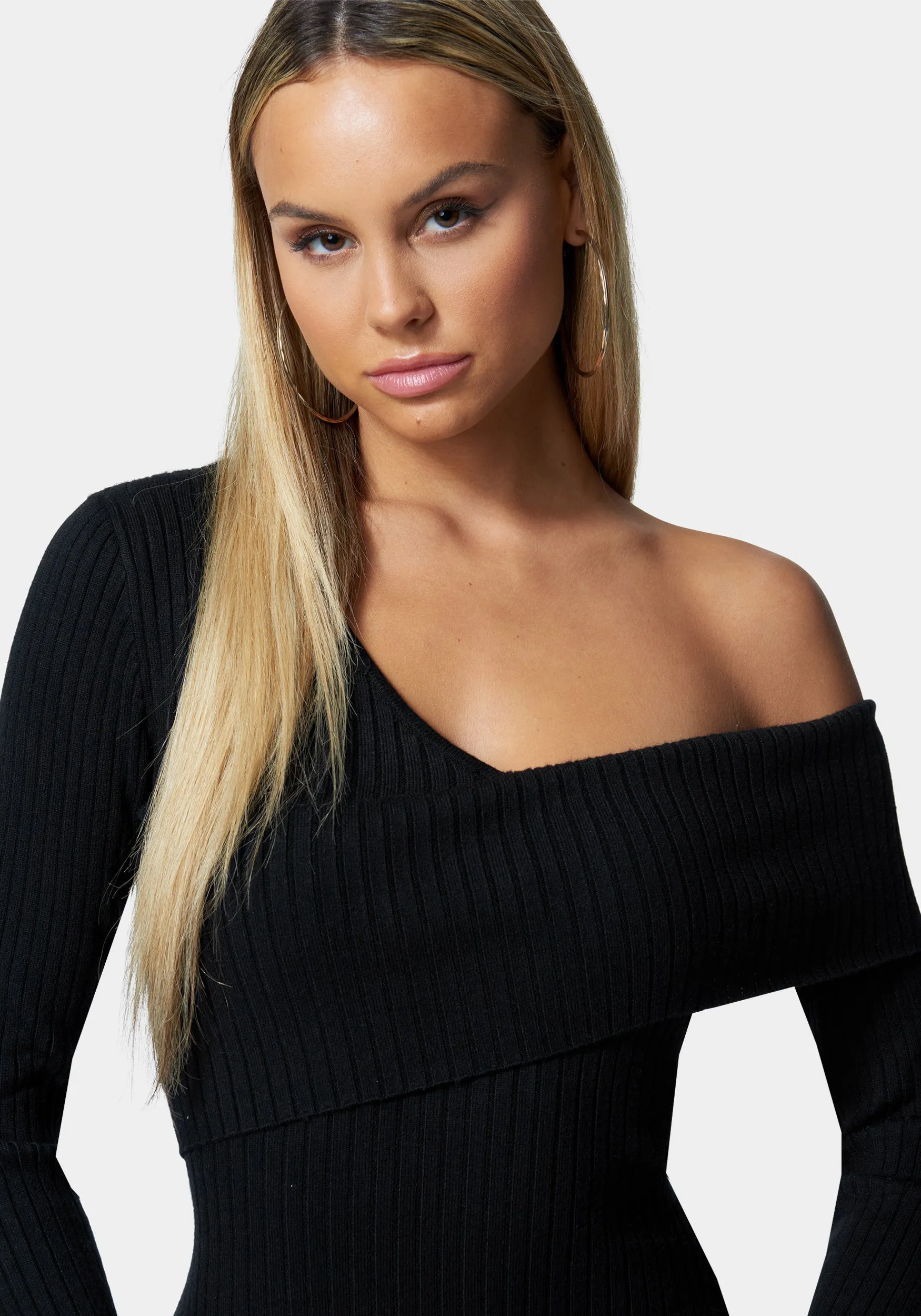 Asymmetrical Off Shoulder Sweater Dress sold by Bebe product image thumbnail 4