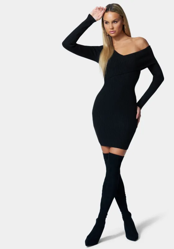 Asymmetrical Off Shoulder Sweater Dress sold by Bebe