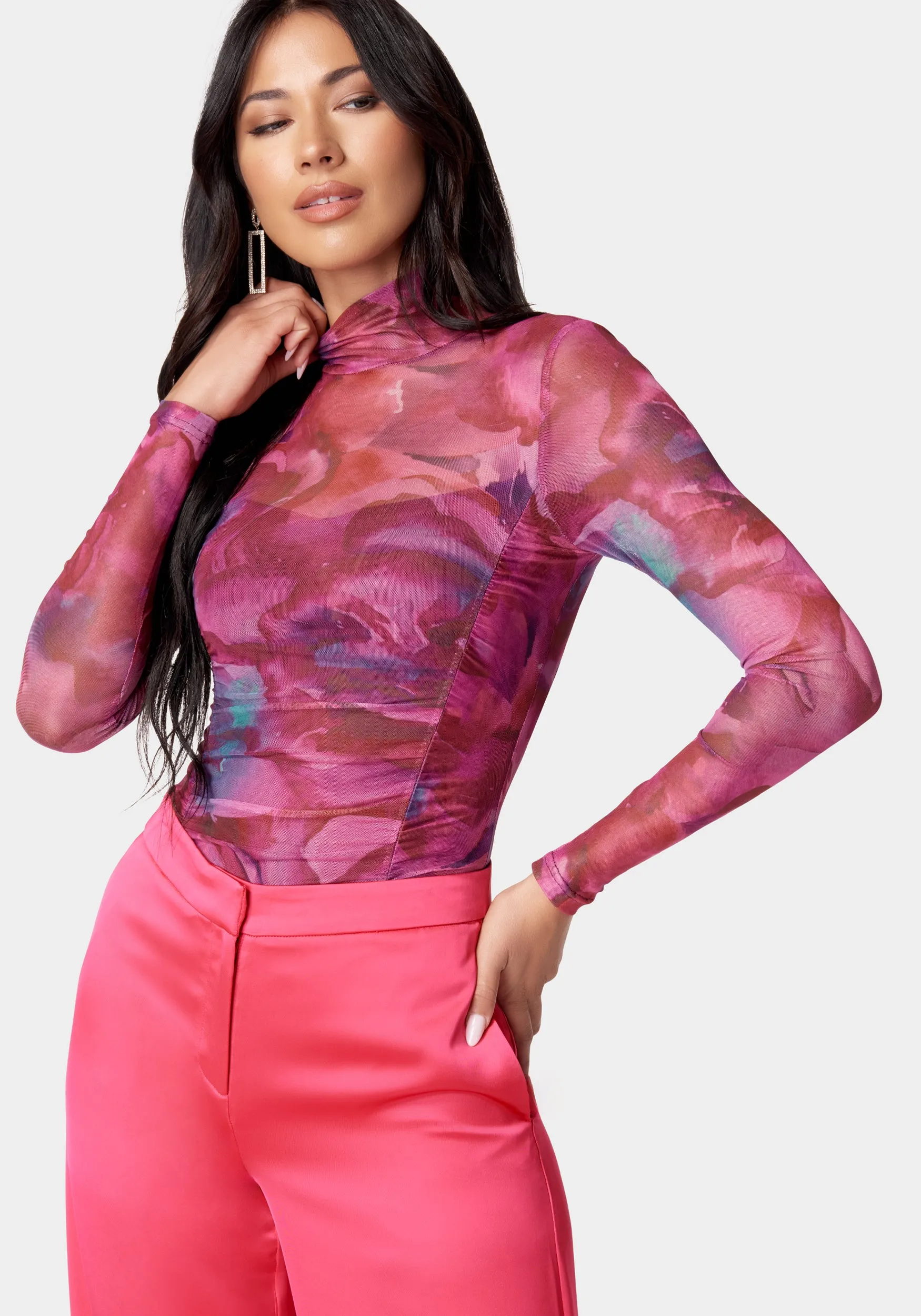 Printed Ruched Bodysuit sold by Bebe