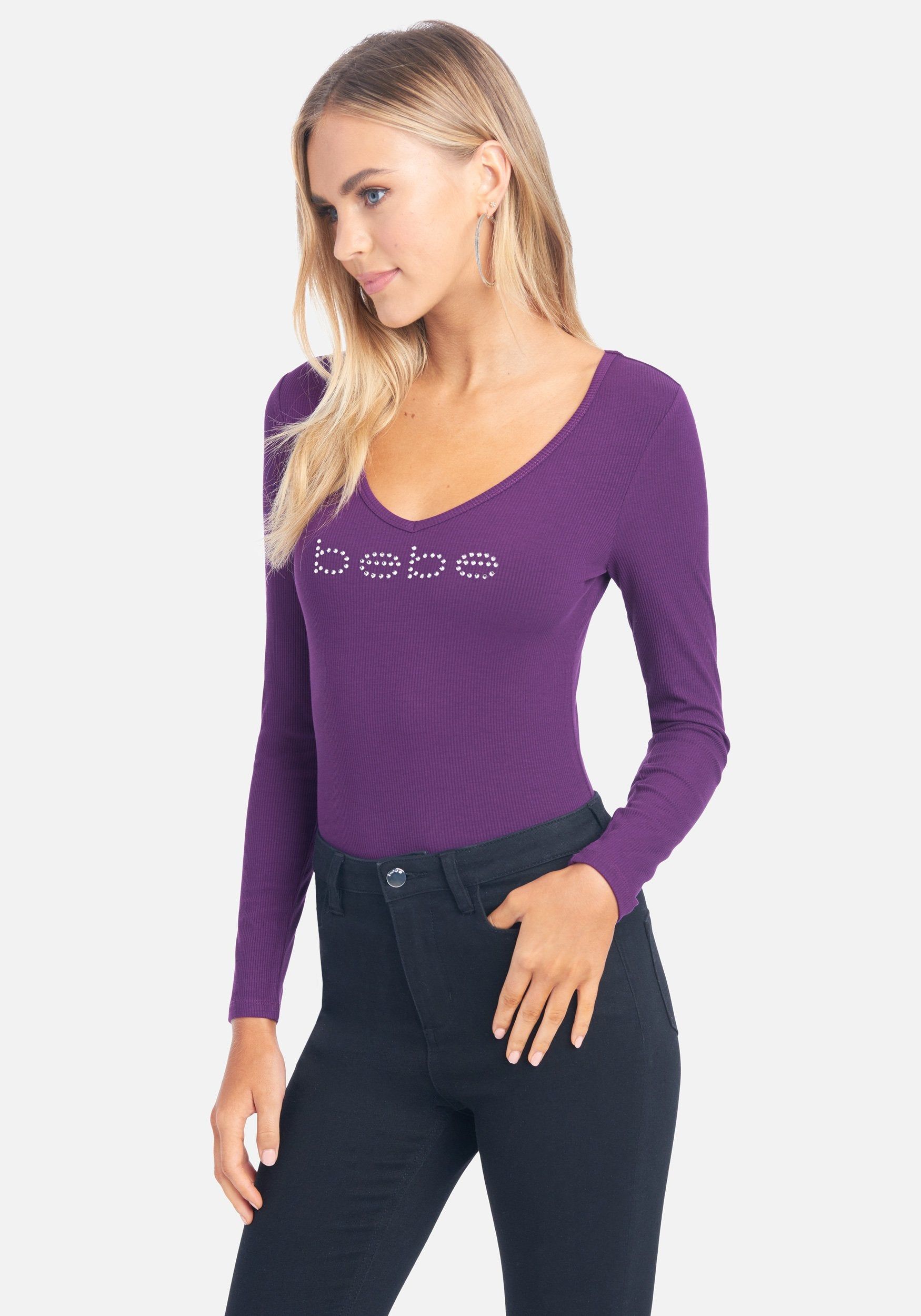 Crystal Logo V-Neck Long Sleeve Tee sold by Bebe product image thumbnail 2