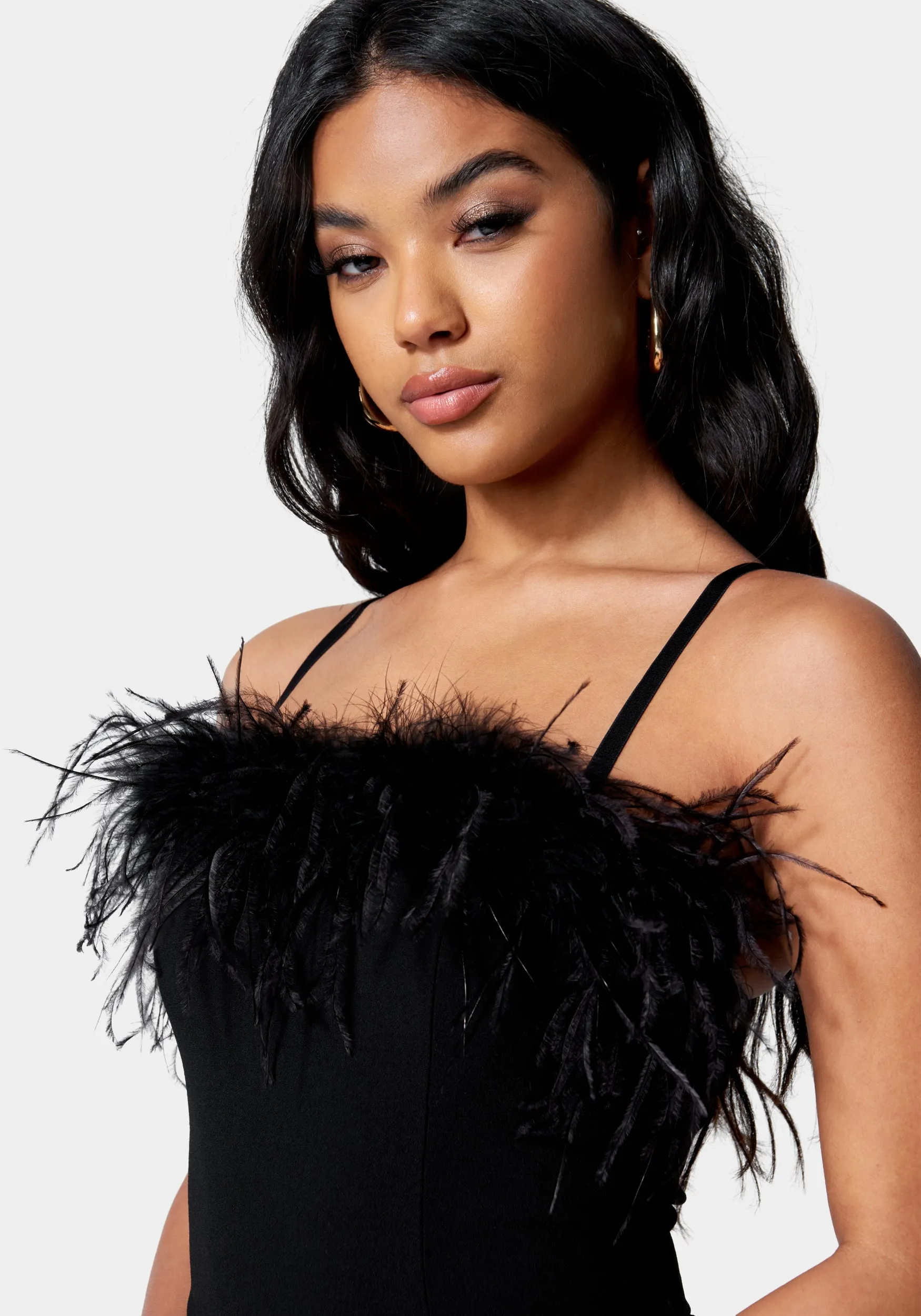 Feather Trim Split Hem Jumpsuit sold by Bebe product image thumbnail 4