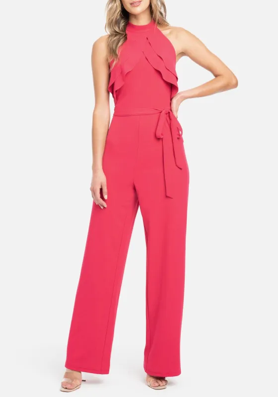 Double Ruffle Halter Jumpsuit sold by Bebe