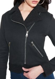 Faux Suede Sherpa Jacket sold by Bebe